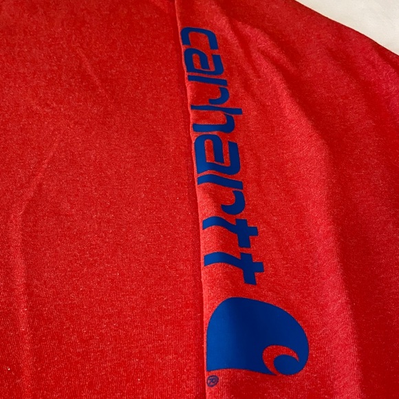 Carhartt Men's Bold Red Long Sleeve Tee with Blue Logo - Picture 2 of 5
